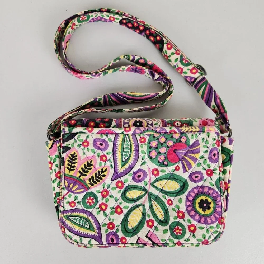 Vera Bradley Crossbody Bag Womens White Purple Viva La Vera Rachel Quilted Purse